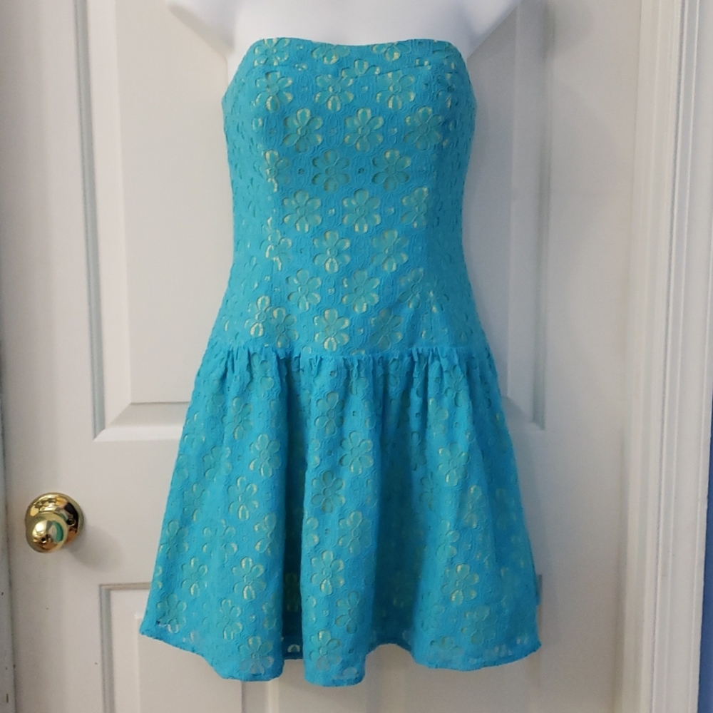 Lilly Pulitzer Strapless Yellow and Blue Sundress